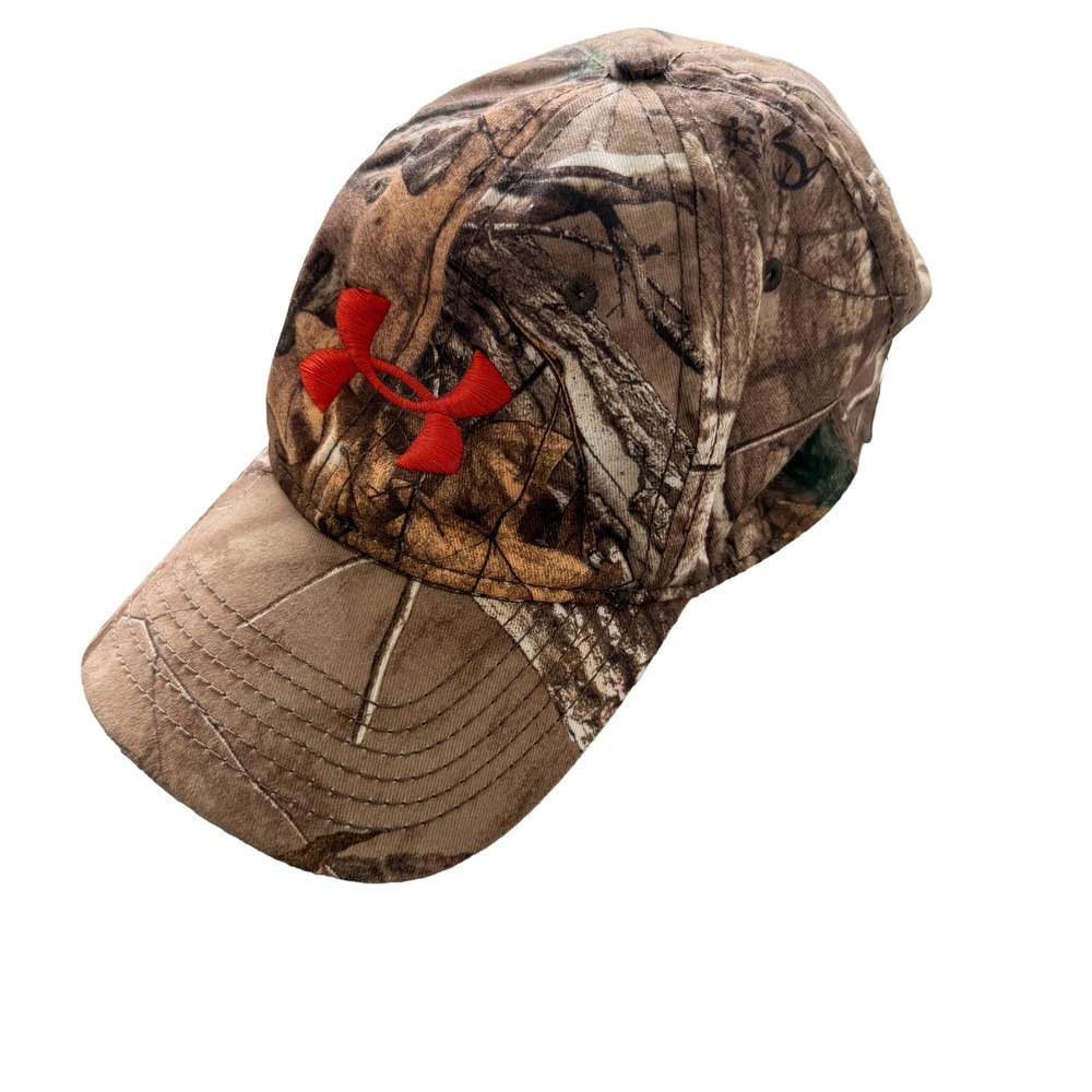 Under Armour Camo Realtree Snapback Hat Orange Logo Baseball Cap OSFA